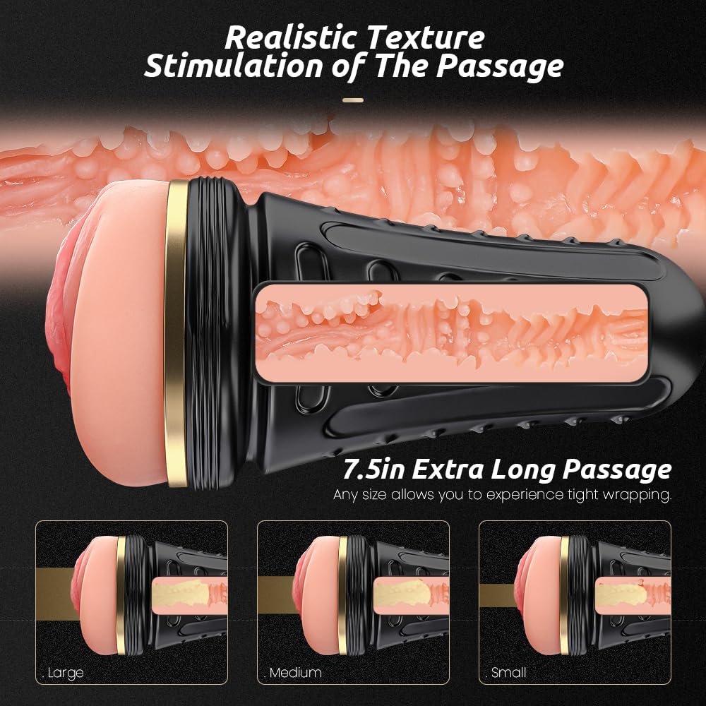 Male Masturbator, Kingdemer Sex Toys Realistic Pocket Pussy Vagina Textured with 7.5in Depth Lifelike Soft and Flesh Texture, Penis Training Masturbators Light Sex Machine Toy for Men