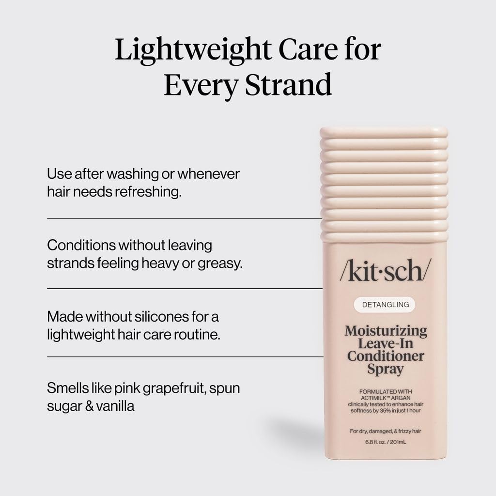 Kitsch Argan Milk Leave In Conditioner Spray - 6.3oz | Hair Detangler Spray for Curly, Wavy, Fine, Dry & Damaged Hair Deeply moisturizes, Enhances Hair Softness – Made in the USA