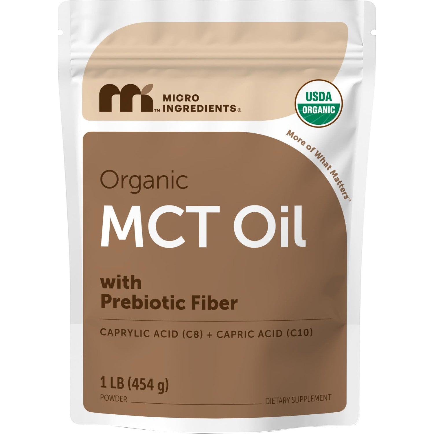 Micro Ingredients Organic MCT Oil Powder with Prebiotic Fiber, 1 lb (16 oz) | C8 & C10 MCT Oil for Coffee Creamer. 45 Servings. Unflavored. Keto & Vegan Friendly, Non-GMO, Gluten Free.