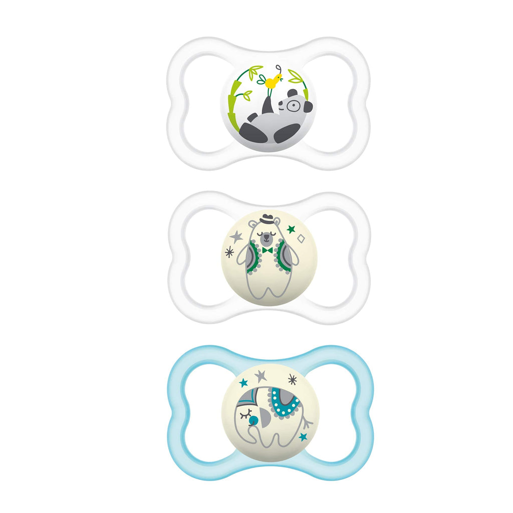 Buy now MAM Air Pacifier for Babies 6-16 Months, Extra Air Flow for Sensitive Skin, Glows in The Dark, Developed with Medical Experts, BPA-Free Skin Soft Silicone, 2 Count, with Sterilizer Case at indiglob india