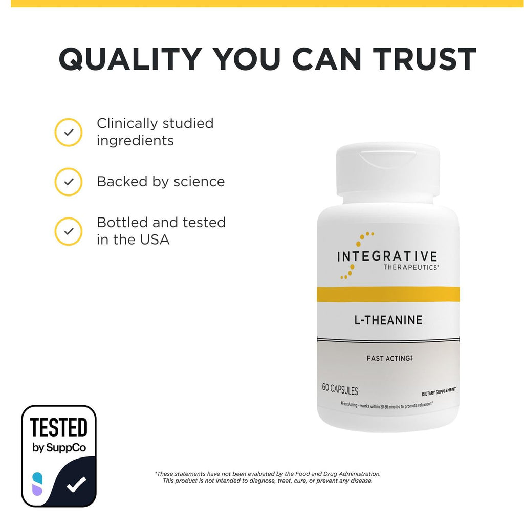 Integrative Therapeutics L-Theanine - Amino Acid Supplement for Stress & Relaxation Support* - Vegan, Gluten-Free & Dairy-Free - Third-Party Tested - 60 Capsules (30 Servings)