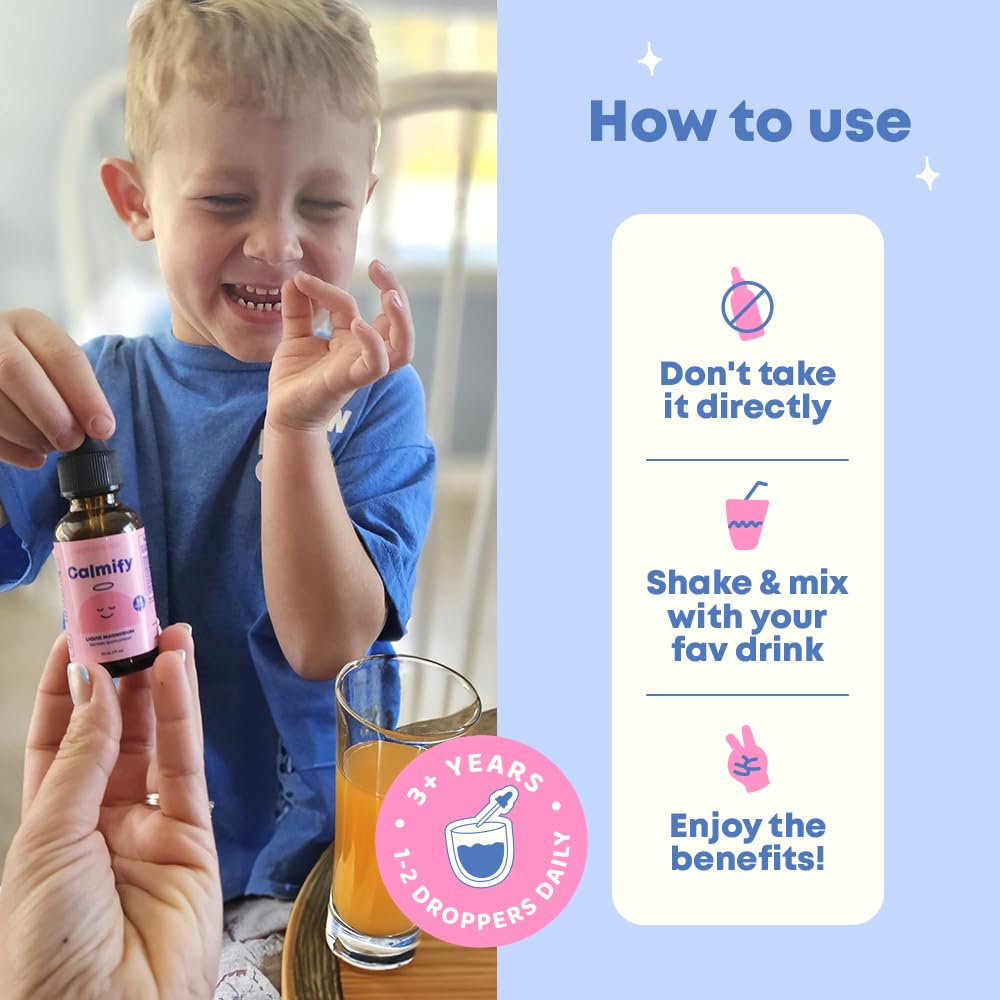 JoySpring Calmify Kids Magnesium Glycinate Drops, 30 Servings, 3+ | With L-theanine, chamomile and passion flower, supports non-drowsy calm and relaxation, sugar-free liquid, gentle daily use