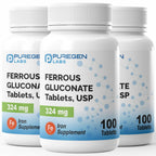 Puregen Labs Ferrous Gluconate 324 mg [High Potency] Iron Supplement, Gentle on Stomach - 100 Tablets