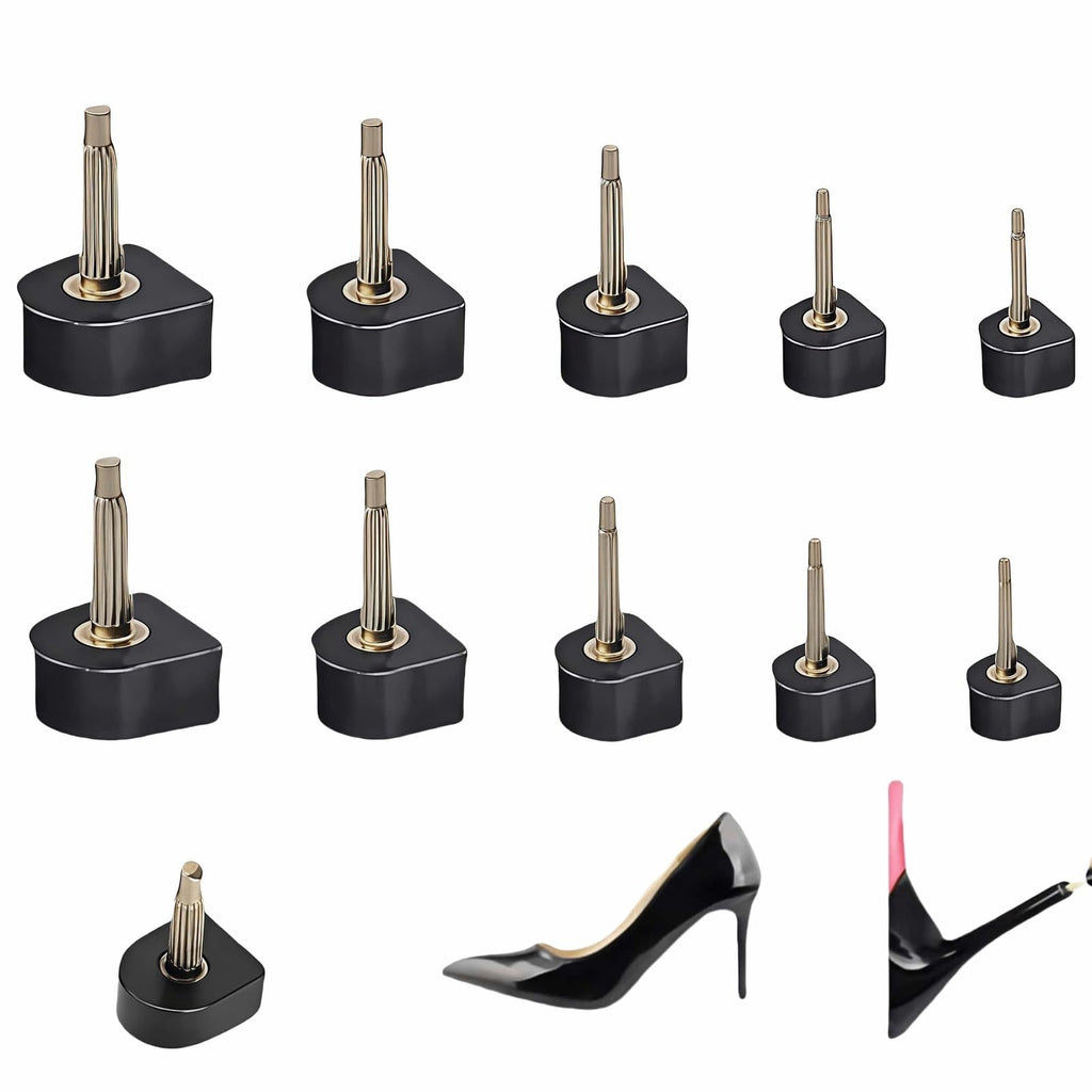 10 Pairs High Heel Tips Replacement - U/Cap Style, 2.4mm & 3mm Metal Core, 5 Sizes (8-12mm) | Durable Non-Slip Heel Caps for Women's Shoes | Quiet, Quick DIY Installation (Black)