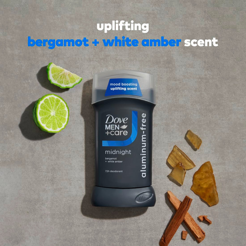 DOVE MEN + CARE Aluminum‑Free Deodorant Stick for Men, Bergamot & White Amber Mood Boosting Scent, 72h Odor Protection, 3 oz
