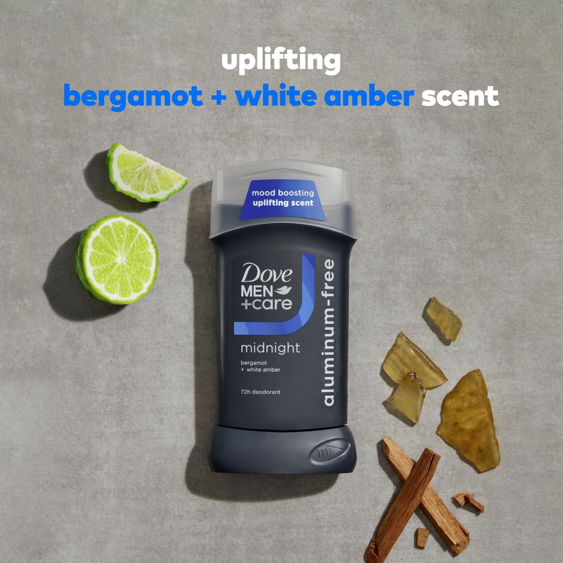 DOVE MEN + CARE Aluminum‑Free Deodorant Stick for Men, Bergamot & White Amber Mood Boosting Scent, 72h Odor Protection, 3 oz