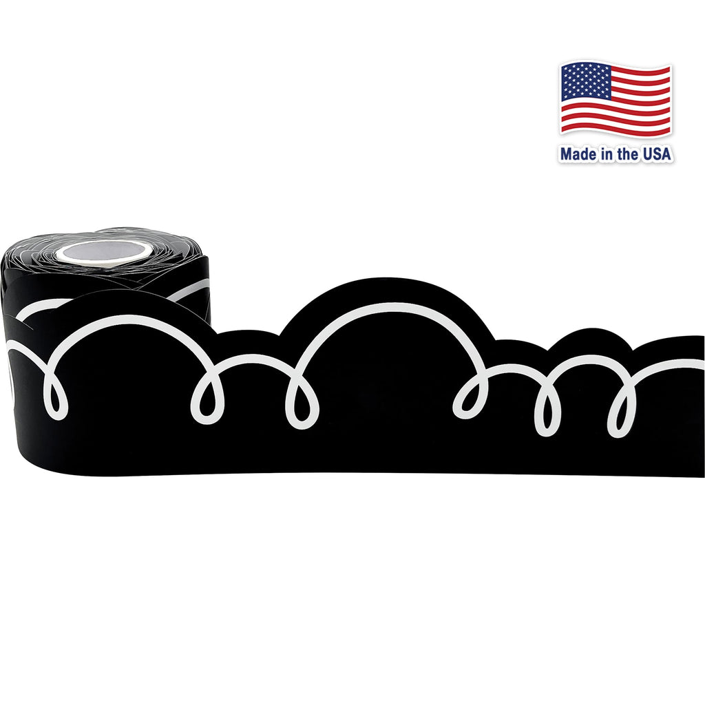 Teacher Created Resources Black with White Squiggles Die-Cut Rolled Border Trim - 50ft - Decorate Bulletin Boards, Walls, Desks, Windows, Doors, Lockers, Schools, Classrooms, Homeschool & Offices