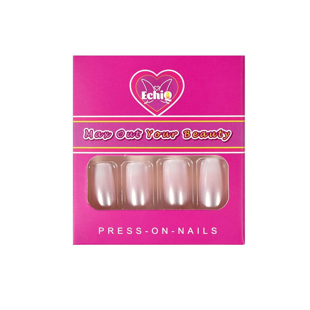 Buy now EchiQ Pearl Shine Glossy Fake Nails Shimmer White Square French Nail Ombre Faux Ongles Gradient Medium Fingernails with Gluetabs at indiglob india