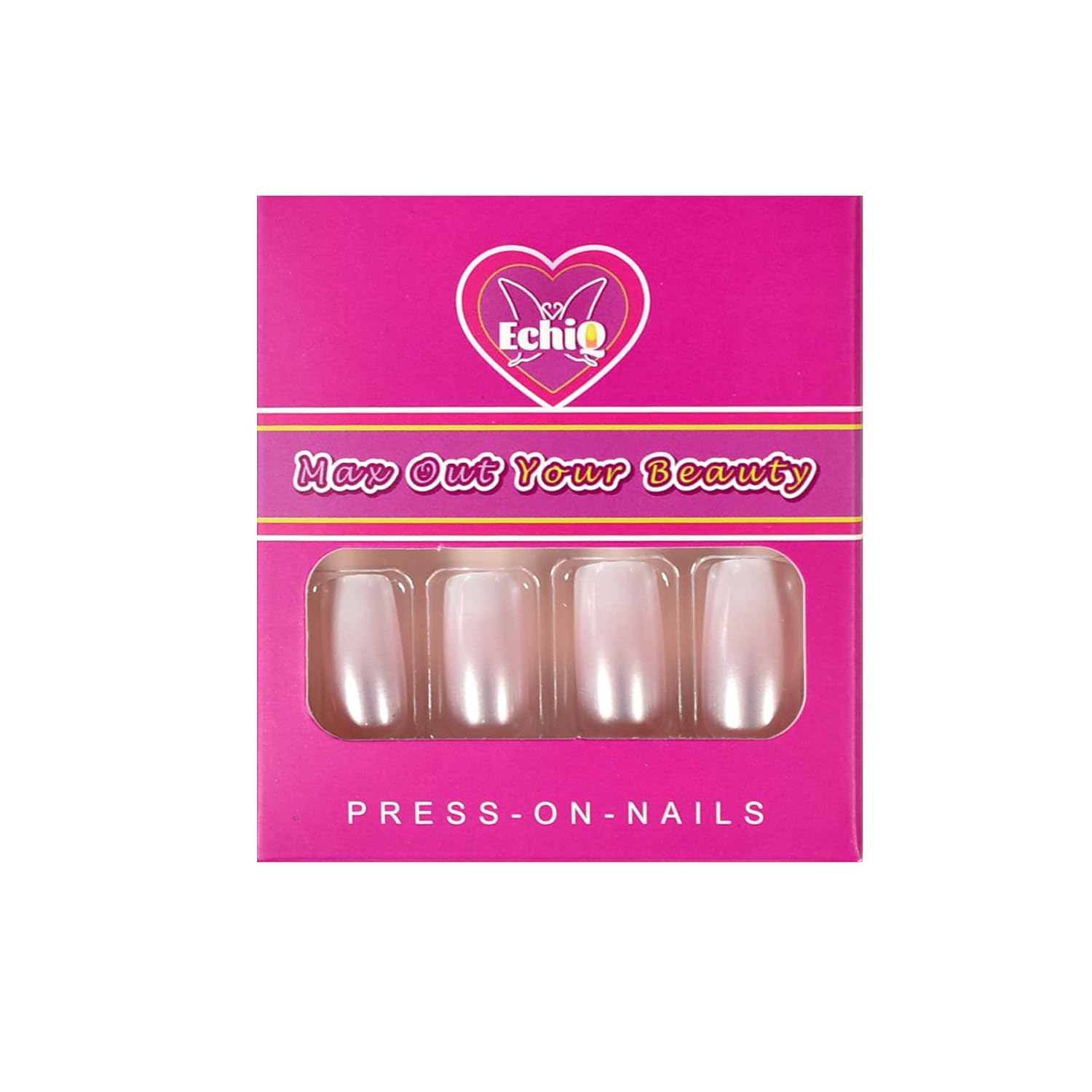 Buy now EchiQ Pearl Shine Glossy Fake Nails Shimmer White Square French Nail Ombre Faux Ongles Gradient Medium Fingernails with Gluetabs at indiglob india