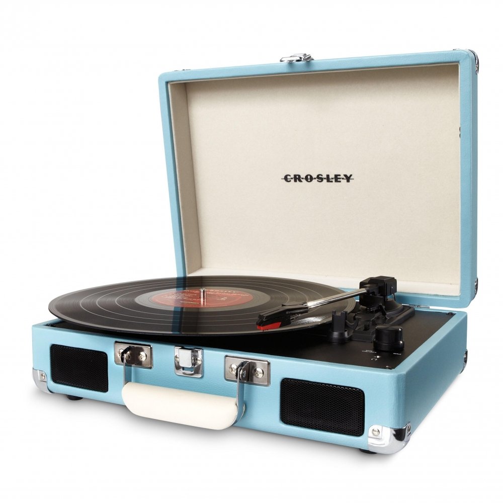 Buy now Crosley CR8005D-TU Cruiser Deluxe Vintage 3-Speed Bluetooth Suitcase Vinyl Record Player Turntable, Aqua Default at indiglob india