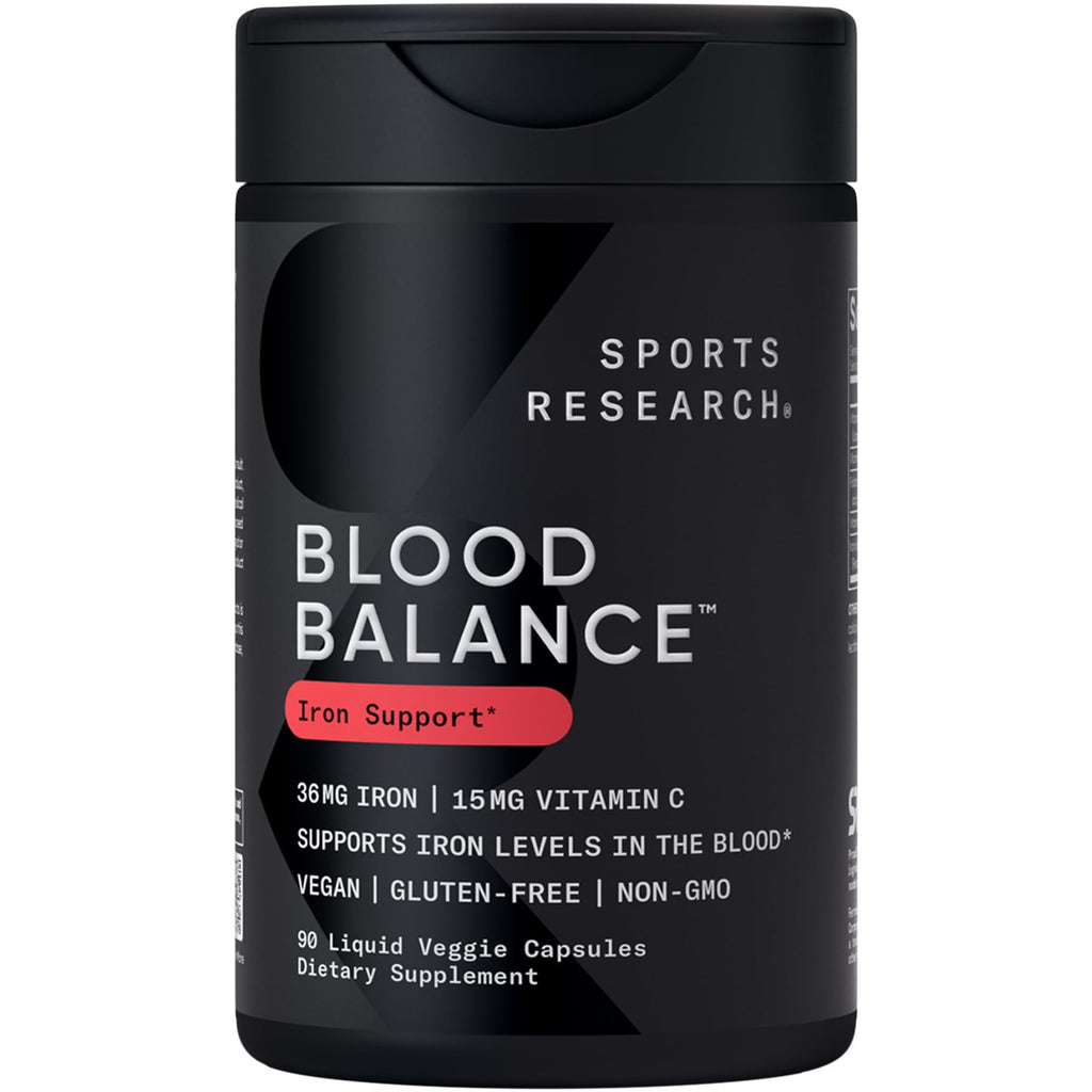 Sports Research® Blood Balance Iron Supplement 36mg, 90 Liquid Caps | 36mg Iron, Folate & Vitamin C for Absorption | Red Blood Cell Support for Women & Men | Vegan Certified, Non-GMO, Gluten-Free