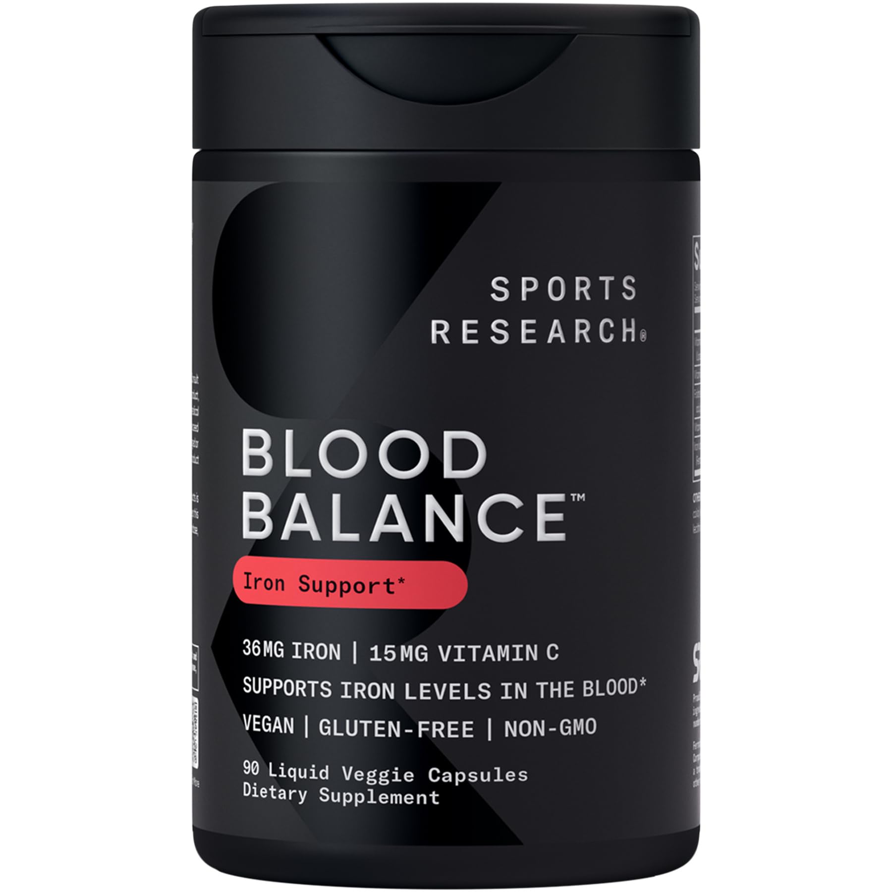Sports Research® Blood Balance Iron Supplement 36mg, 90 Liquid Caps | 36mg Iron, Folate & Vitamin C for Absorption | Red Blood Cell Support for Women & Men | Vegan Certified, Non-GMO, Gluten-Free