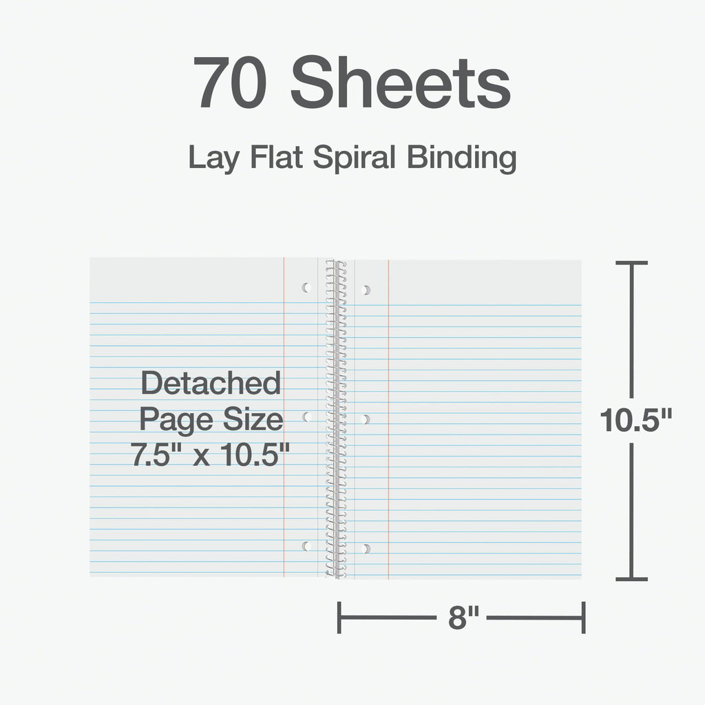 Oxford Spiral Notebooks, 2 Pack, 1 Subject, Wide Ruled Notebooks for School, 8 x 10.5 Inches, 70 Sheets, Assorted Colors, Back to School Supplies (1002539)
