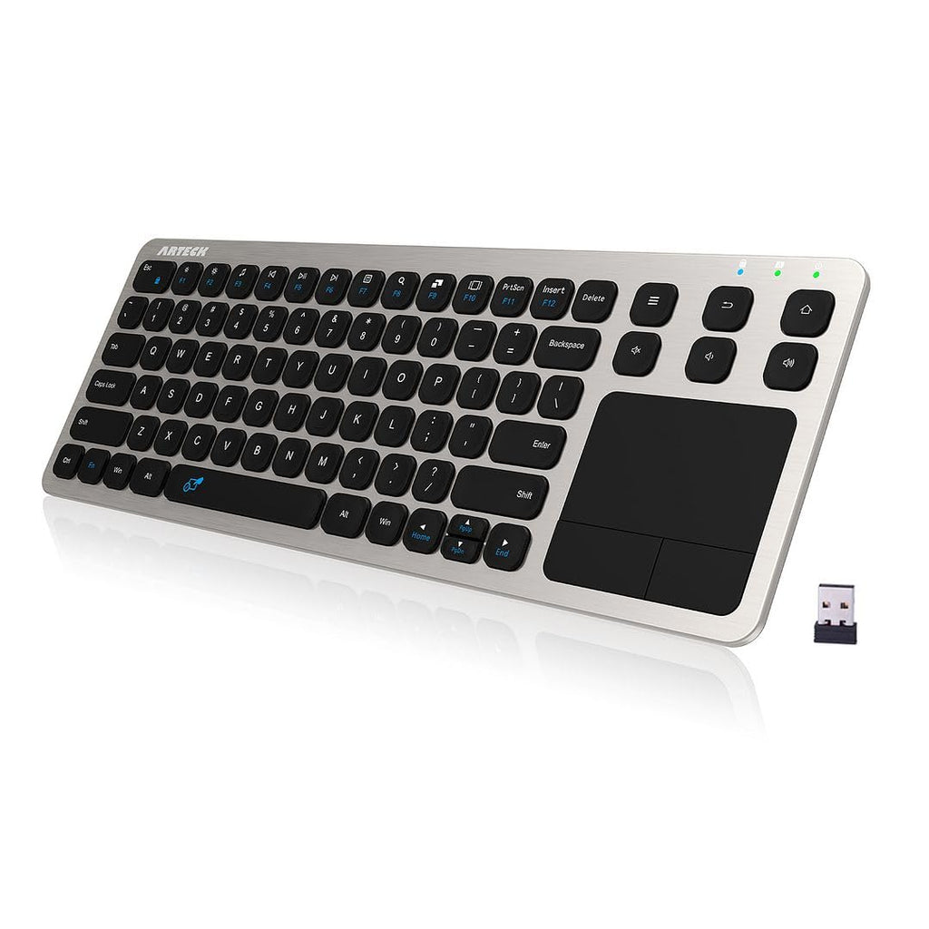 Buy now Arteck 2.4G Wireless Touch TV Keyboard with Easy Media Control and Built-in Touchpad Mouse Solid Stainless Ultra Compact Full Size Keyboard -Connected Computer, Smart TV, HTPC at indiglob india