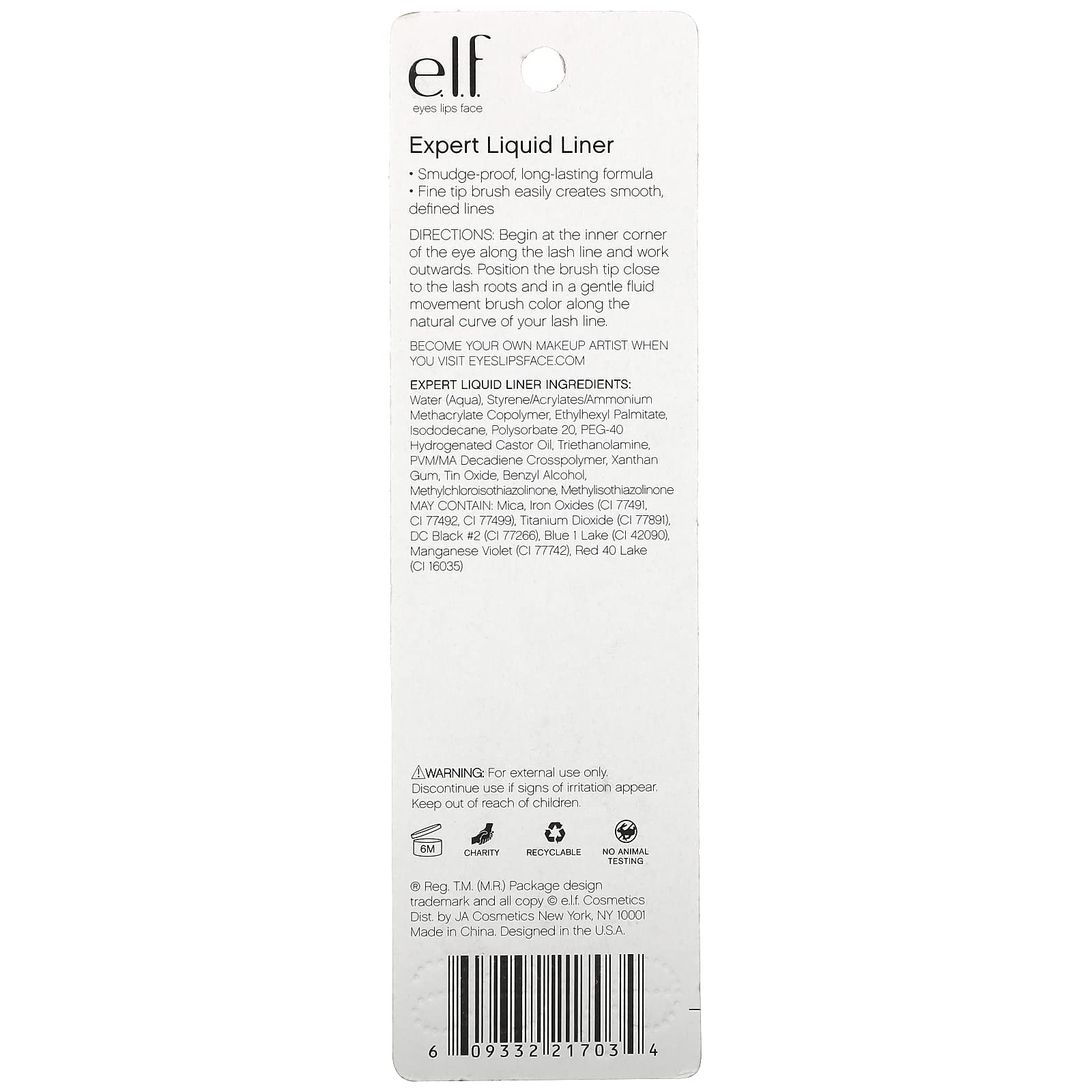 e.l.f. Liquid Eyeliner, High-pigment Liquid Eyeliner With Extra-Fine Brush Tip, Easy Glide Smudge-proof Formula, Midnight