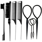 ZVOREI 8Pcs Hair Brushes Set wit, Pink 4Pcs Topsy Hair Tail Tools | 1Pcs Bristle Teasing Hair Brush 1Pcs Edge Control Brush 2Pcs Metal Pin Rat Tail Combs for Woman Girl Hair Styling