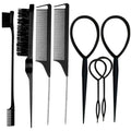 ZVOREI 8Pcs Hair Brushes Set wit, Pink 4Pcs Topsy Hair Tail Tools | 1Pcs Bristle Teasing Hair Brush 1Pcs Edge Control Brush 2Pcs Metal Pin Rat Tail Combs for Woman Girl Hair Styling