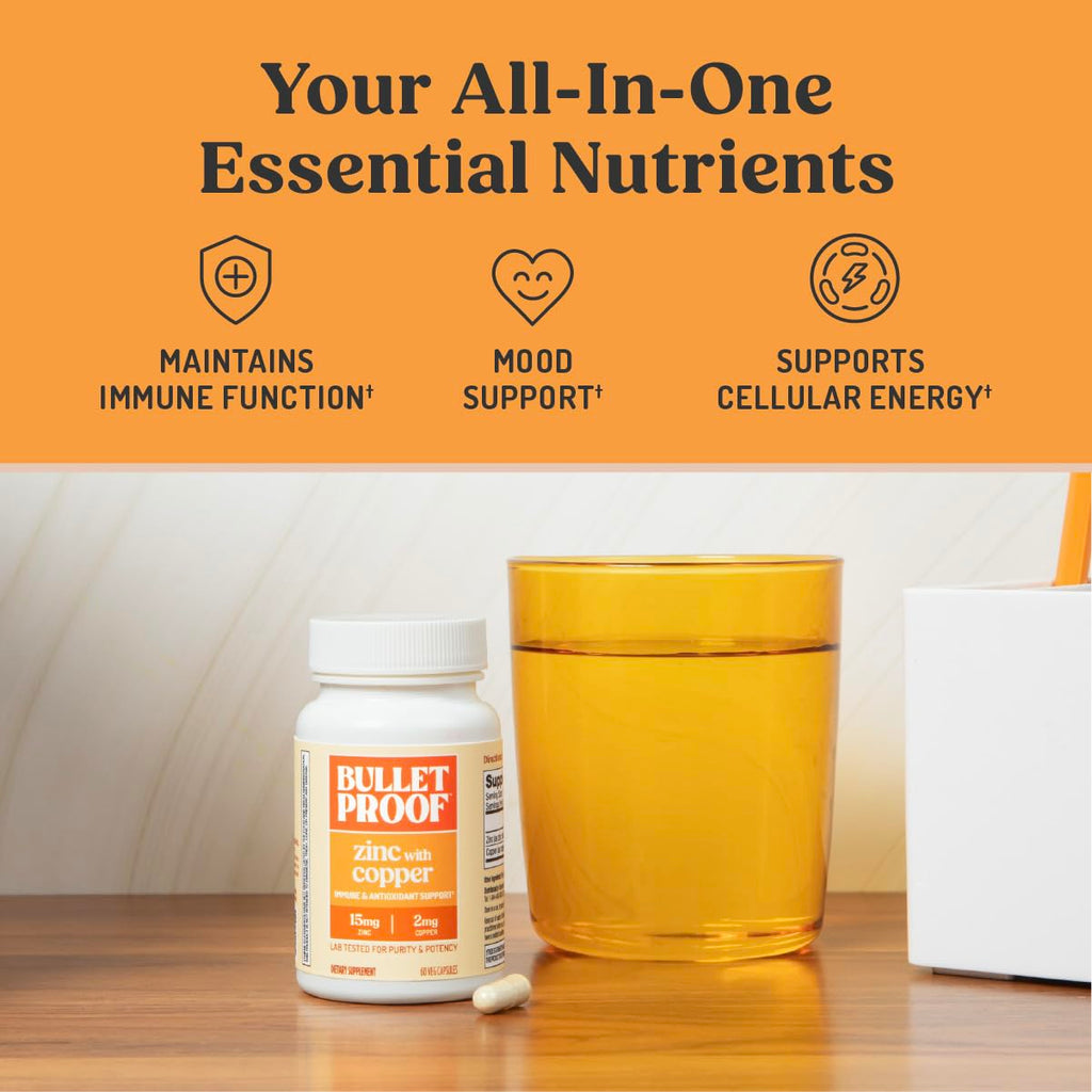 Bulletproof Zinc with Copper Capsules, 60 Count, Minerals and Antioxidant Supplement for Immunity and Mood | Minerals and Antioxidant Supplement for Immunity and Mood