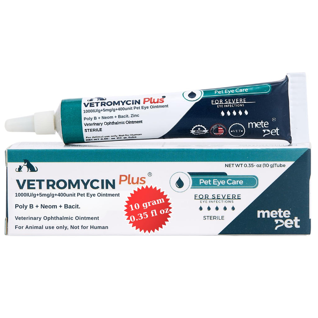 Vetromycin Plus Pet Eye Cream Health for Dogs, Cats, Cattle, Sheep, Horse, Bird 0.35 oz / 10 gr, 1 Tube