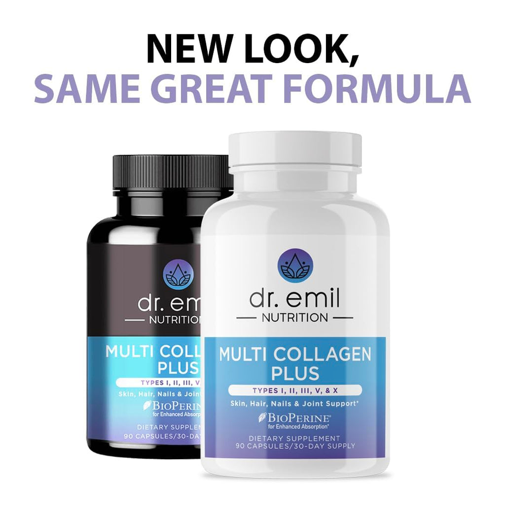 Dr. Emil Multi Hydrolized Collagen, Types I, II, III, V & X, 90 Capsules | All-in-One Hydrolyzed Collagen Blend Supporting Hair, Skin, Nails, and Joints, Non-GMO and Gluten-Free Formula
