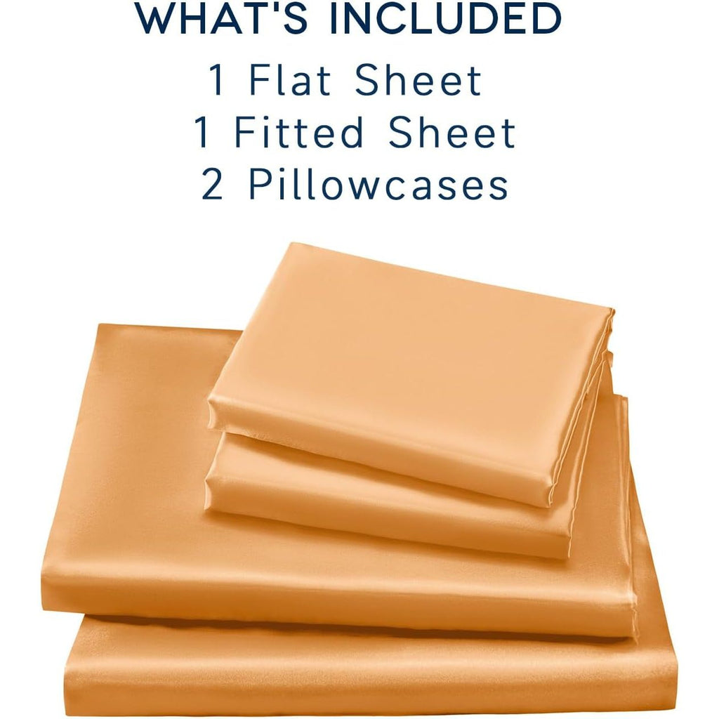 Buy now Satin Sheets King Size - 4 Pieces Luxury Silky Soft Bed Sheets, Wrinkle-Free Gold Satin Silk Sheet Set with 1 Deep Pocket Fitted Sheet, 1 Flat Sheet, 2 Pillow Cases at indiglob india