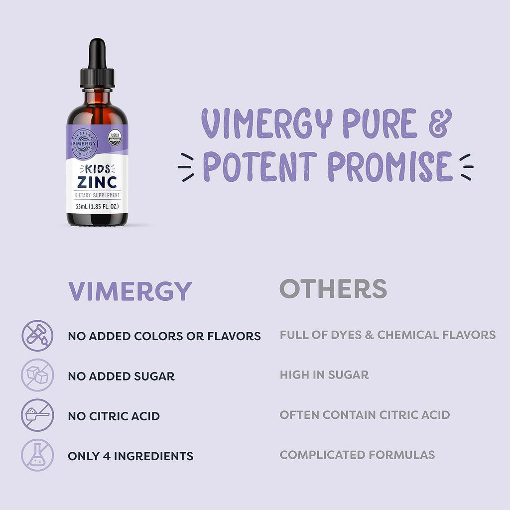 VIMERGY Kids Liquid Zinc Supplement, Organic Non-GMO, 55 mL, 31+ Servings