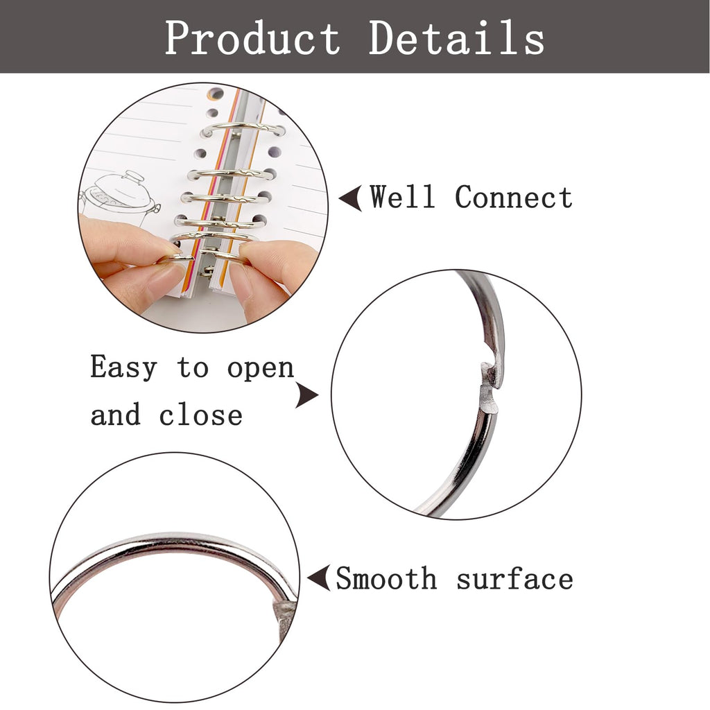Loose Leaf Binder Office Book Rings 1-Inch（100 Pack）, with Metal Nickel Plated for Key,for Index Cards and School，Sliver