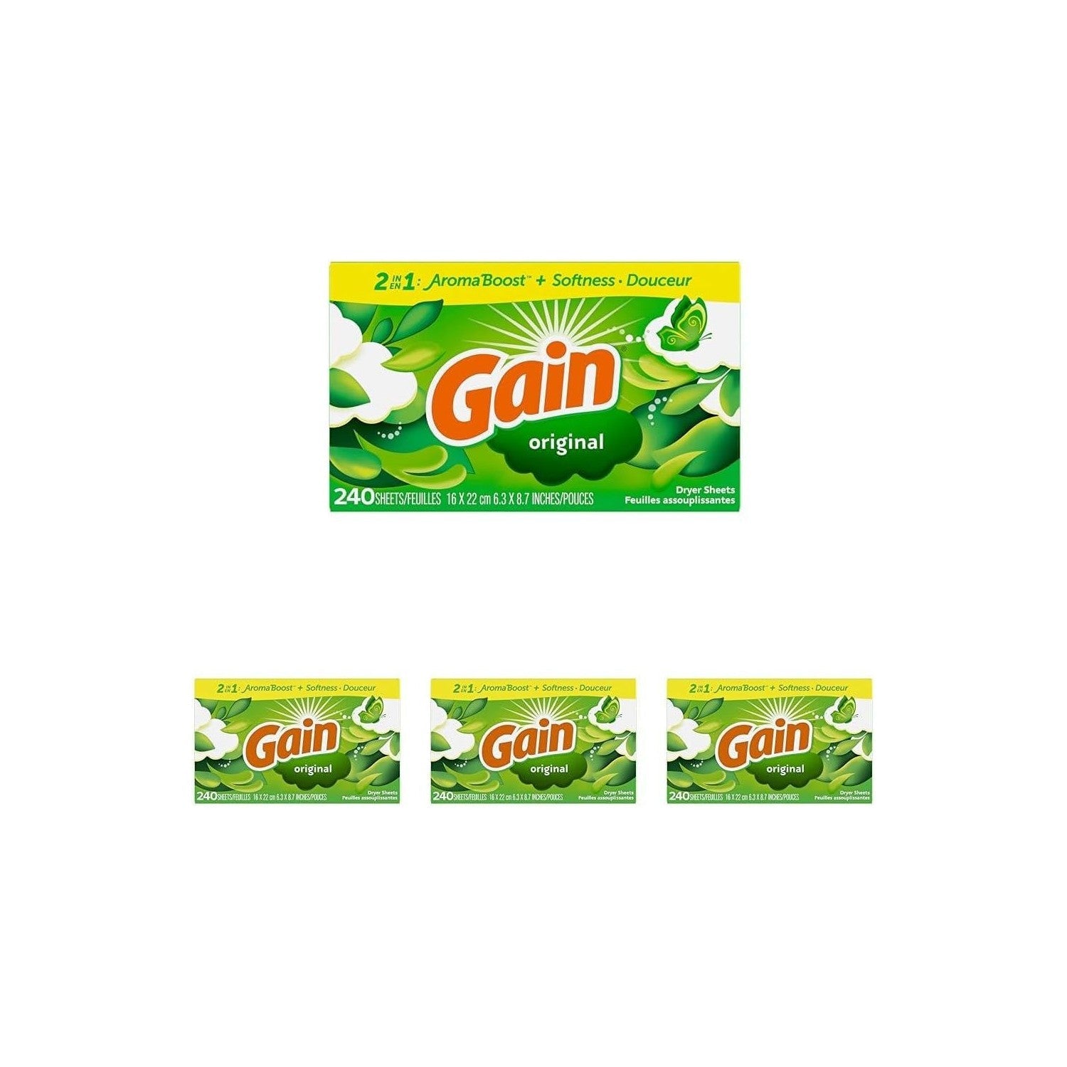 Buy now Gain Dryer Sheets Plus Wrinkle Release, Original Scent, 240 Count, Fights Static With a Touch of Scent, Laundry Sheets 240 Count (Pack of 4) at indiglob india