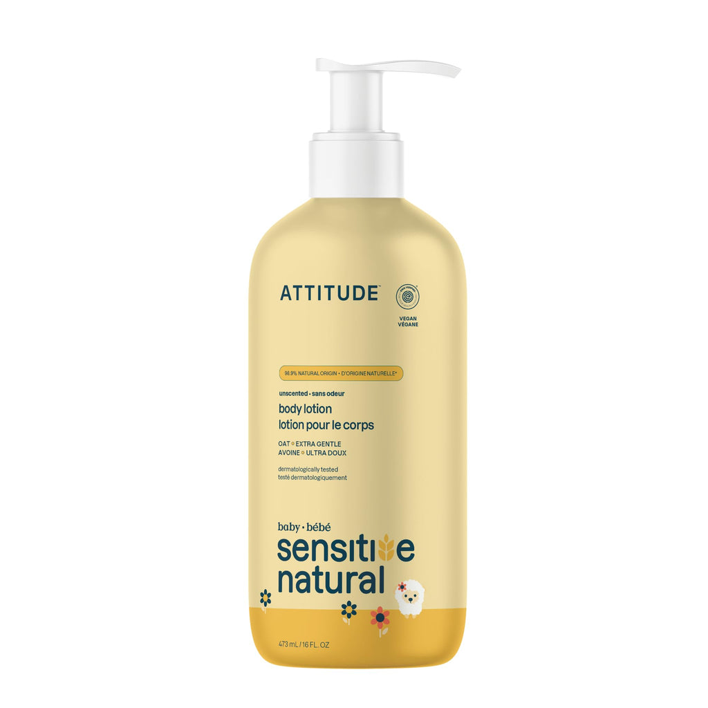 ATTITUDE Baby Lotion for Sensitive Skin with Oat, EWG Verified, Plant and Mineral-Based Ingredients, Vegan Personal Care Products, Unscented, 8 Fl Oz