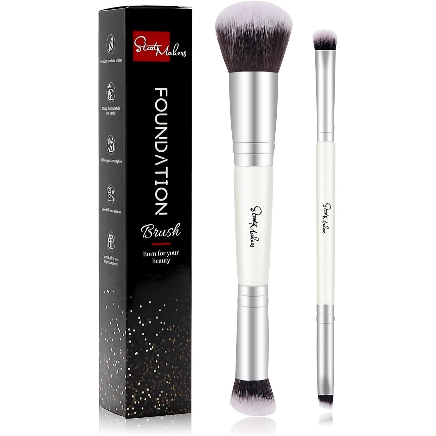 Buy now Makeup Brushes Dual-ended Foundation Brush - START MAKERS 2-in-1 Concealer Brush Face Eyebrow Eyeshadow Brush for Liquid, Powder, Buffing, Blending, Contouring Foundation Make Up Brushes(2Pcs) White at indiglob india