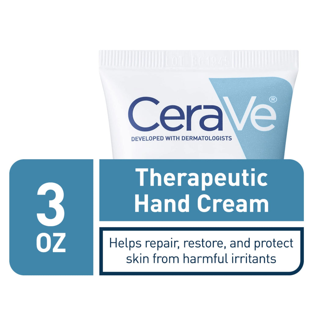CeraVe Therapeutic Hand Cream, Hyaluronic Acid & Niacinamide Lotion, 3oz | Dermatologist-Tested Dimethicone Hand Lotion Protects Over-Worked Skin; Ideal Hand Cream For Dry Cracked Hands
