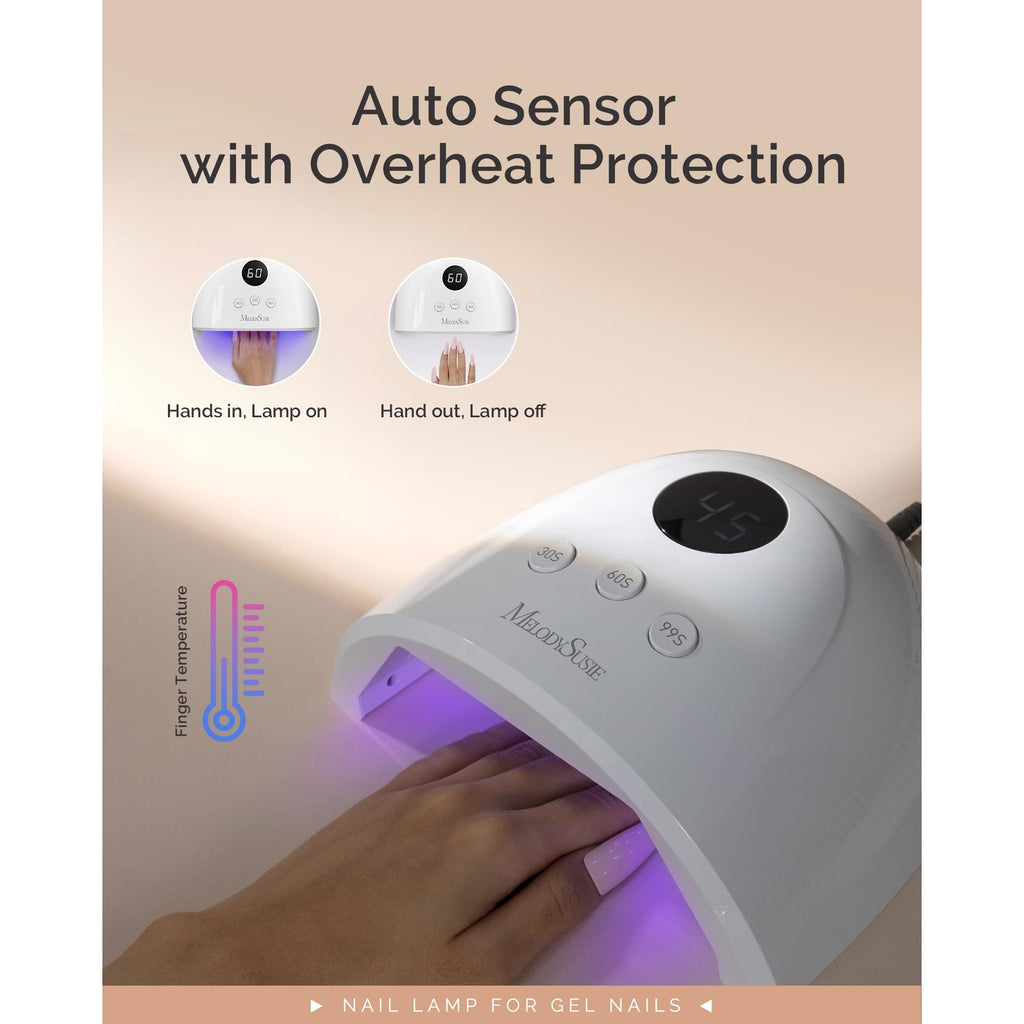 MelodySusie UV Nail Lamp P-Plus30F for Fast Curing Gel Nail Polish | 36W,3 Timer Settings,Smart Sensor,LCD Display,99s Low-Heat Mode,30 UV/LED Beads,Jelly Gel,Base Top Coat,for Beginners at Home