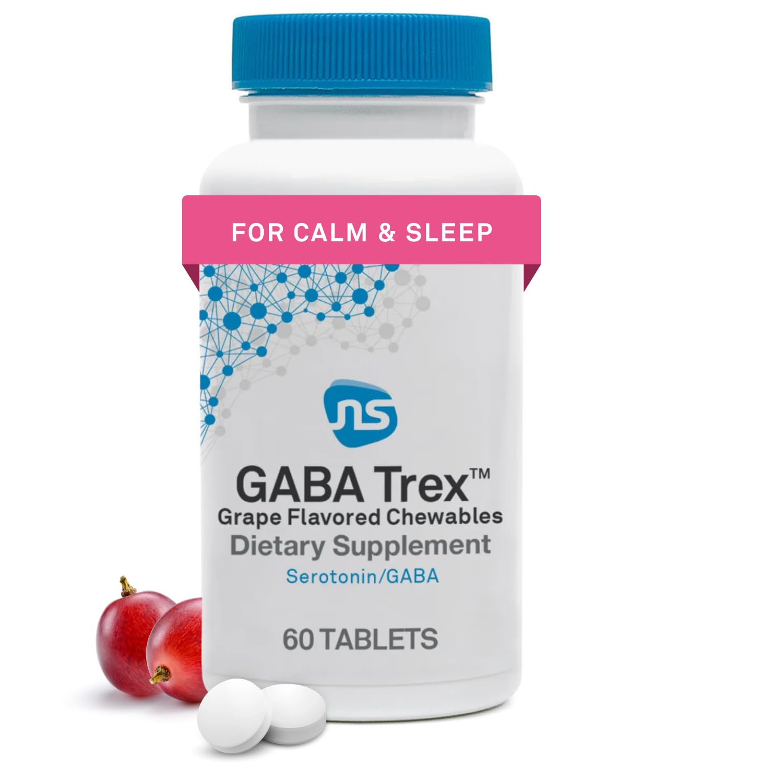 NeuroScience GABA Trex, Chewable Calm Aid Tablets, Grape Flavored, 60 Count | Promotes Rest, Relaxation & Stress Support, Sleep Aid, Mood & Serotonin Regulation, Men & Women, GABA & L-Theanine, Vegan