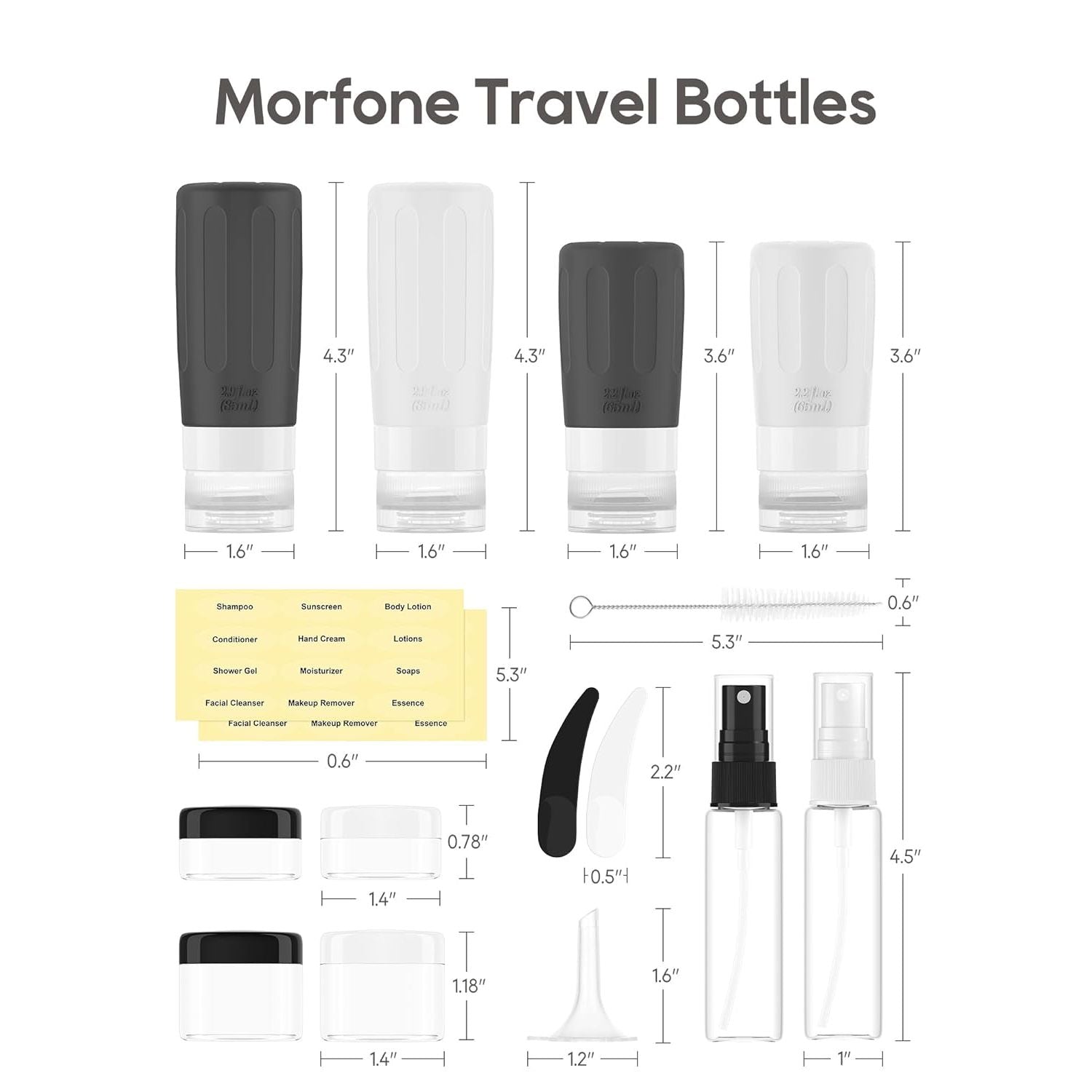 Buy now Morfone 16 Pack Silicone Travel Bottles Set for Toiletries TSA Approved Travel Containers Leakproof Squeezable Refillable Accessories 2oz 3oz Travel Essentials for Shampoo Lotion Liquids (BPA Free) at indiglob india