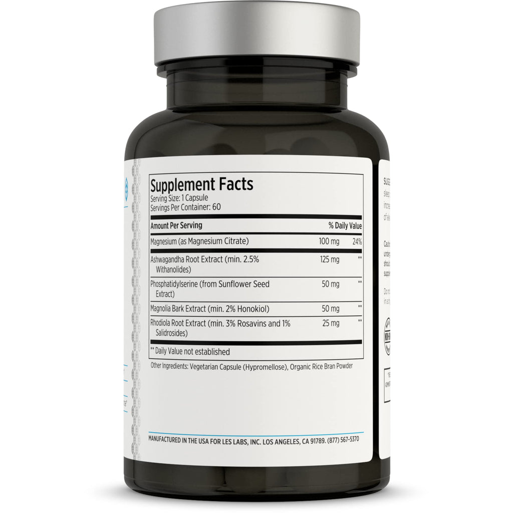 LES Labs Cortisol Health Stress & Sleep Support Supplement, 60 Capsules | Cortisol & Stress Support, Sleep & Relaxation, Ashwagandha, Magnesium, Rhodiola, Phosphatidylserine, Magnolia Bark, Non-GMO