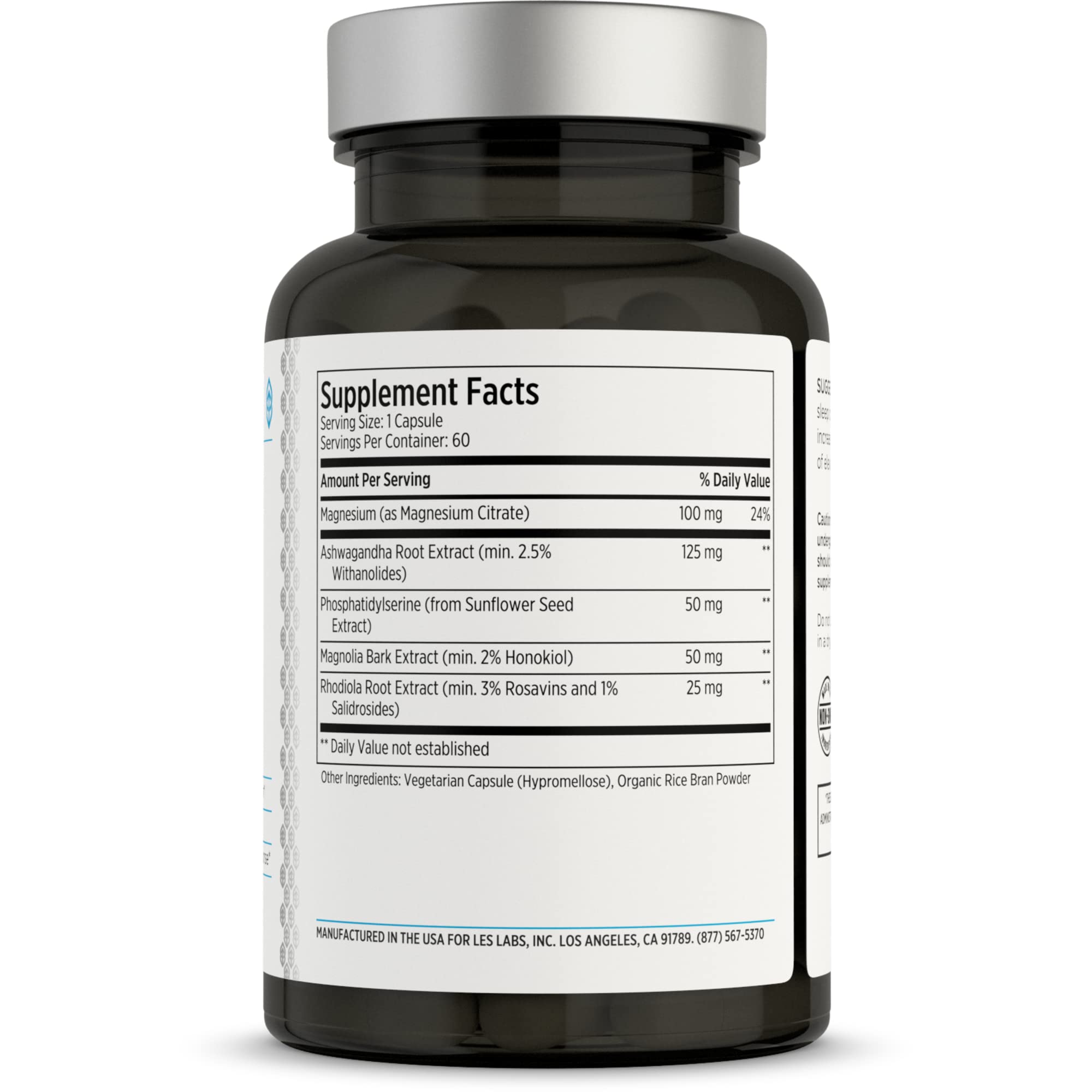 LES Labs Cortisol Health Stress & Sleep Support Supplement, 60 Capsules | Cortisol & Stress Support, Sleep & Relaxation, Ashwagandha, Magnesium, Rhodiola, Phosphatidylserine, Magnolia Bark, Non-GMO