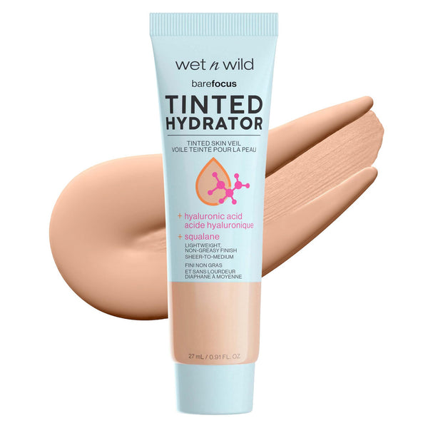wet n wild Bare Focus Tinted Hydrator Tinted Skin Veil, Lightweight Buildable Coverage with Hyaluronic Acid & Vegan Squalane, Semi-Matte Finish, Cruelty-Free - Light