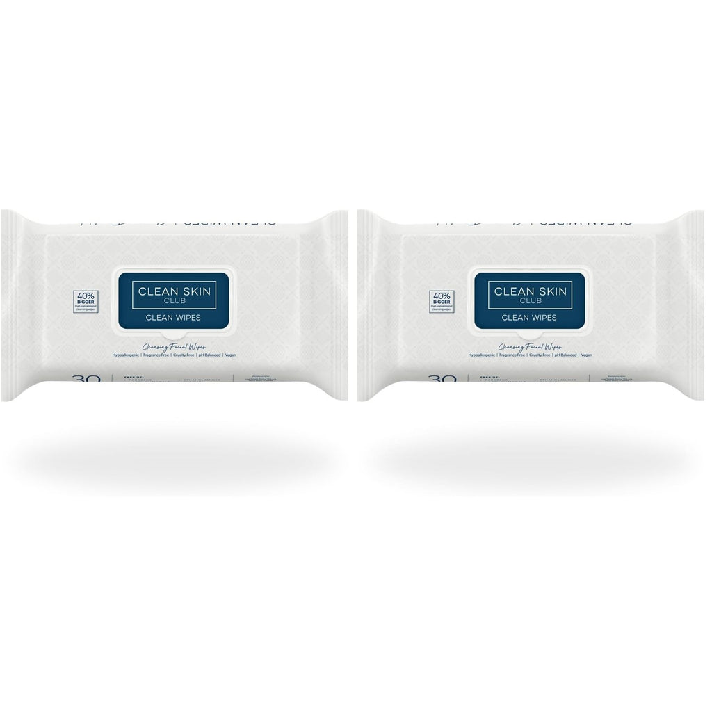 Clean Skin Club Clean Wipes, XL Makeup Remover Face Wipes, Textured Cleansing Facial Wipes for Sensitive Skin, Hypoallergenic, Fragrance-Free, Vegan, 40% Bigger, 30 Count