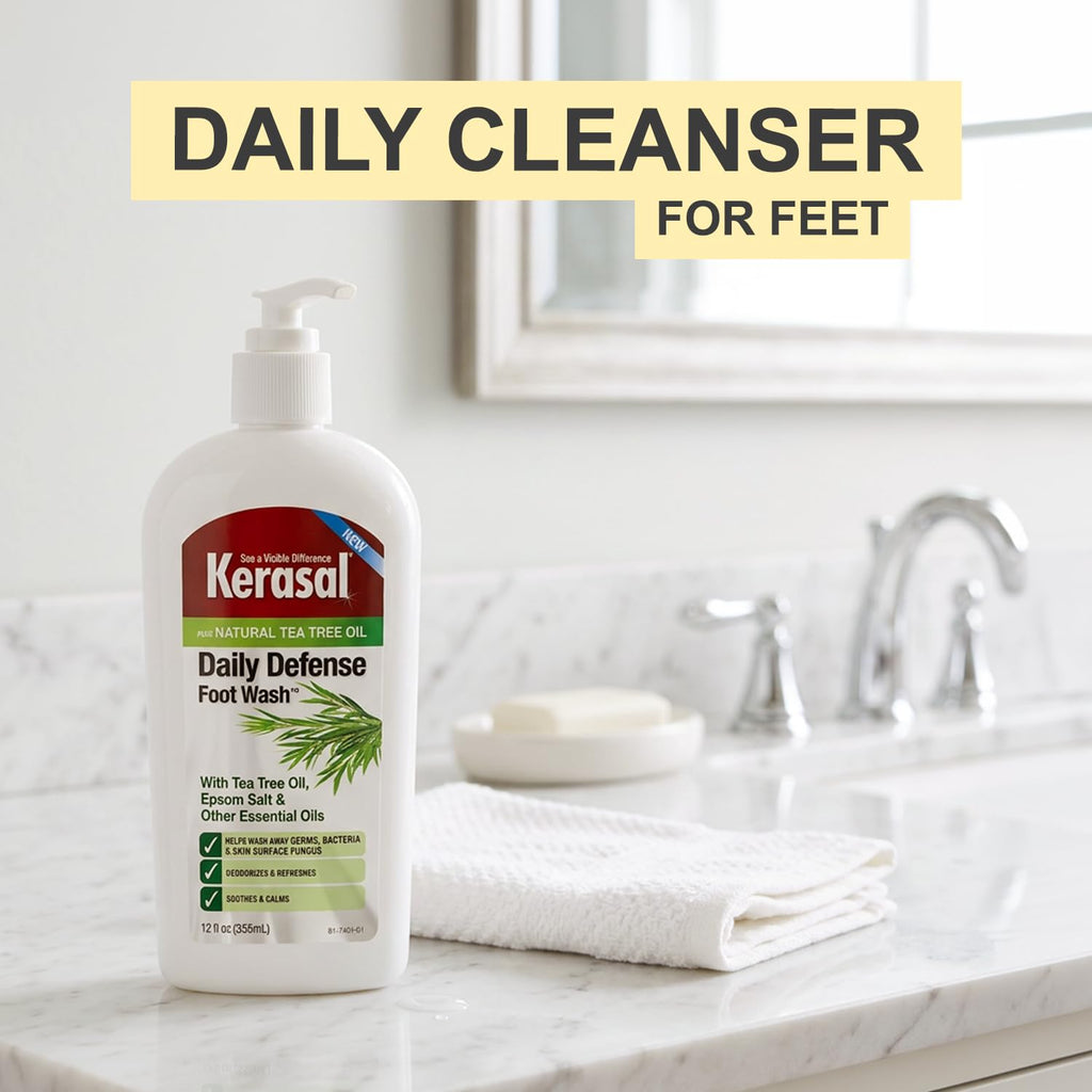 Kerasal Daily Defense Foot Wash, Cleanser, 12 oz | Daily foot cleanser with tea tree oil washes away odor and impurities to help feet feel clean and refreshed.