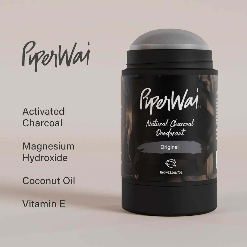 Buy now PiperWai Natural Deodorant w/Activated Charcoal | Odor Protection, Vegan, Aluminum Free, Shark Tank Product for Women & Men | Great for Travel, & Gifts | 2.6 oz (75g) Original Scented Stick at indiglob india