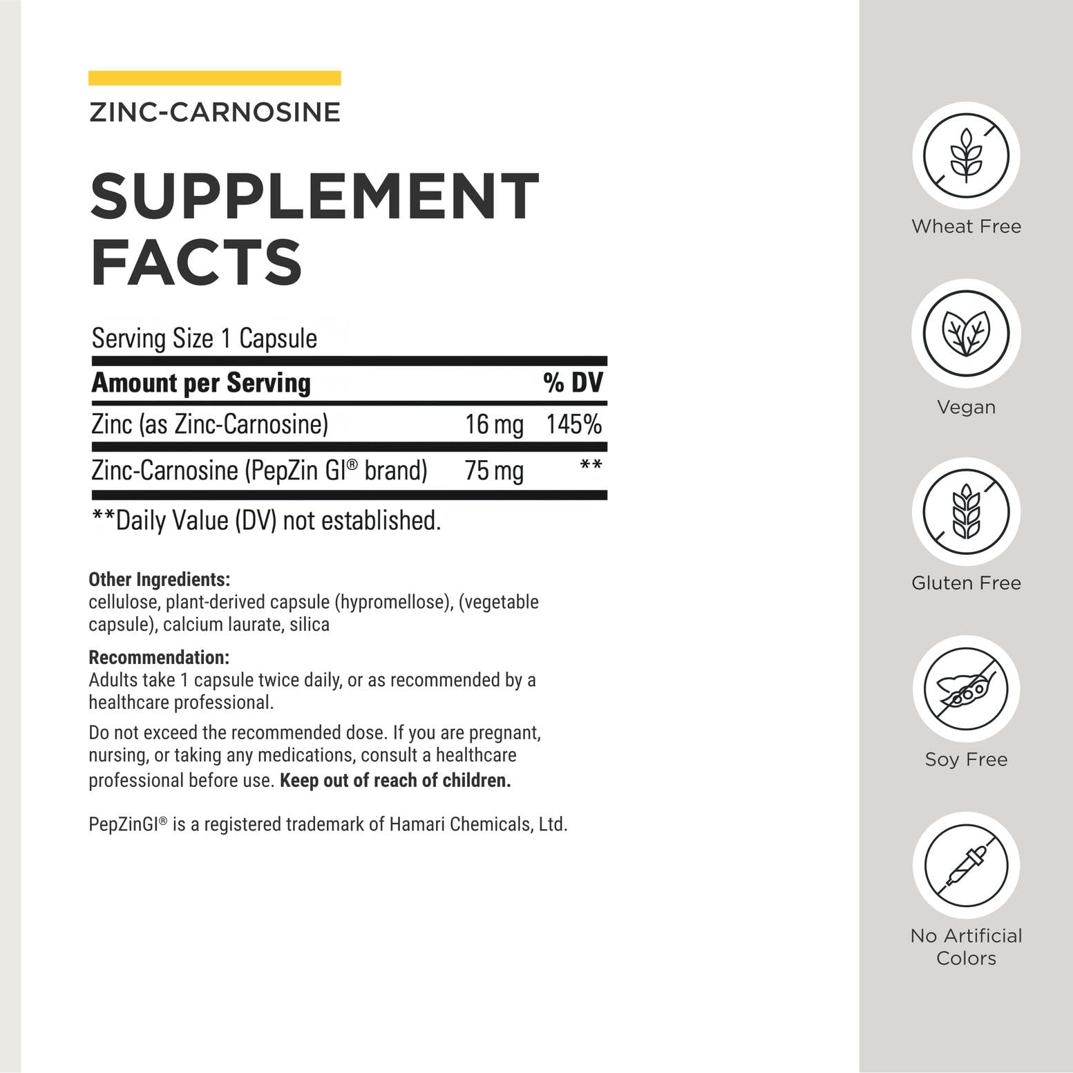 Integrative Therapeutics Zinc-Carnosine - Digestive & Gut Health Support* - GI Tract Support* - Supports Immune Health* - Easy-to-Swallow - Vegan, Gluten-Free & Dairy-Free - 60 Capsules (60 Servings)