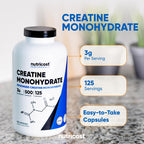 Nutricost Micronized Creatine Monohydrate (3,000mg) 500 Capsules | 125 Servings, 750mg Creatine Per Capsule