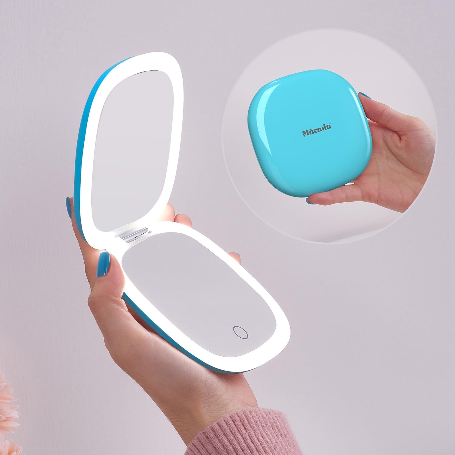Buy now Mocado Compact LED Magnifying Makeup Mirror 4â€³ â€“ 1X/10X Double-Sided Dimmable Touch Mirror | USB Rechargeable Portable Travel Cosmetic (Rose Gold) Blue at indiglob india