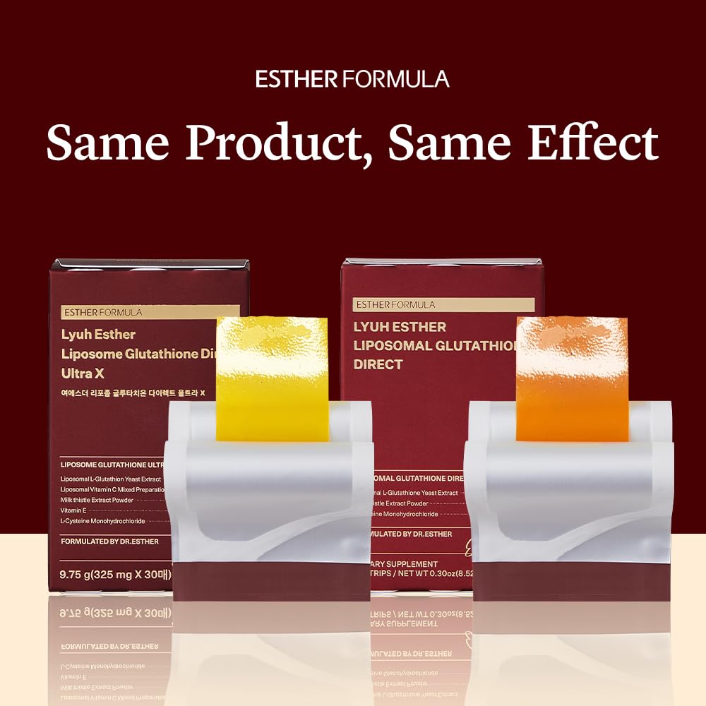ESTHER FORMULA Liposomal Glutathione Strips (30 ct) - Glutathione Direct | Liposomal Glutathione Supplement with 90% Pure L-Glutathione for Antioxidant & Skin Glow Support, Fast-Absorbing Oral Strips