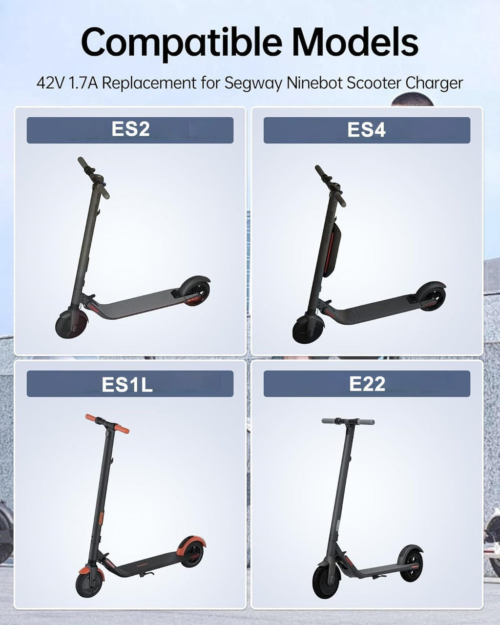 WUKUR 42V 1.7A Charger for Segway Ninebot Scooter Compatible with Ninebot Electric Scooter ES2, ES4, E22, E2 Pro, F20, F25, F30, F40, F2, F2 Plus, F2 Pro, D18, D28, D40, Air T15, NOT for E2/E2 Plus/S2