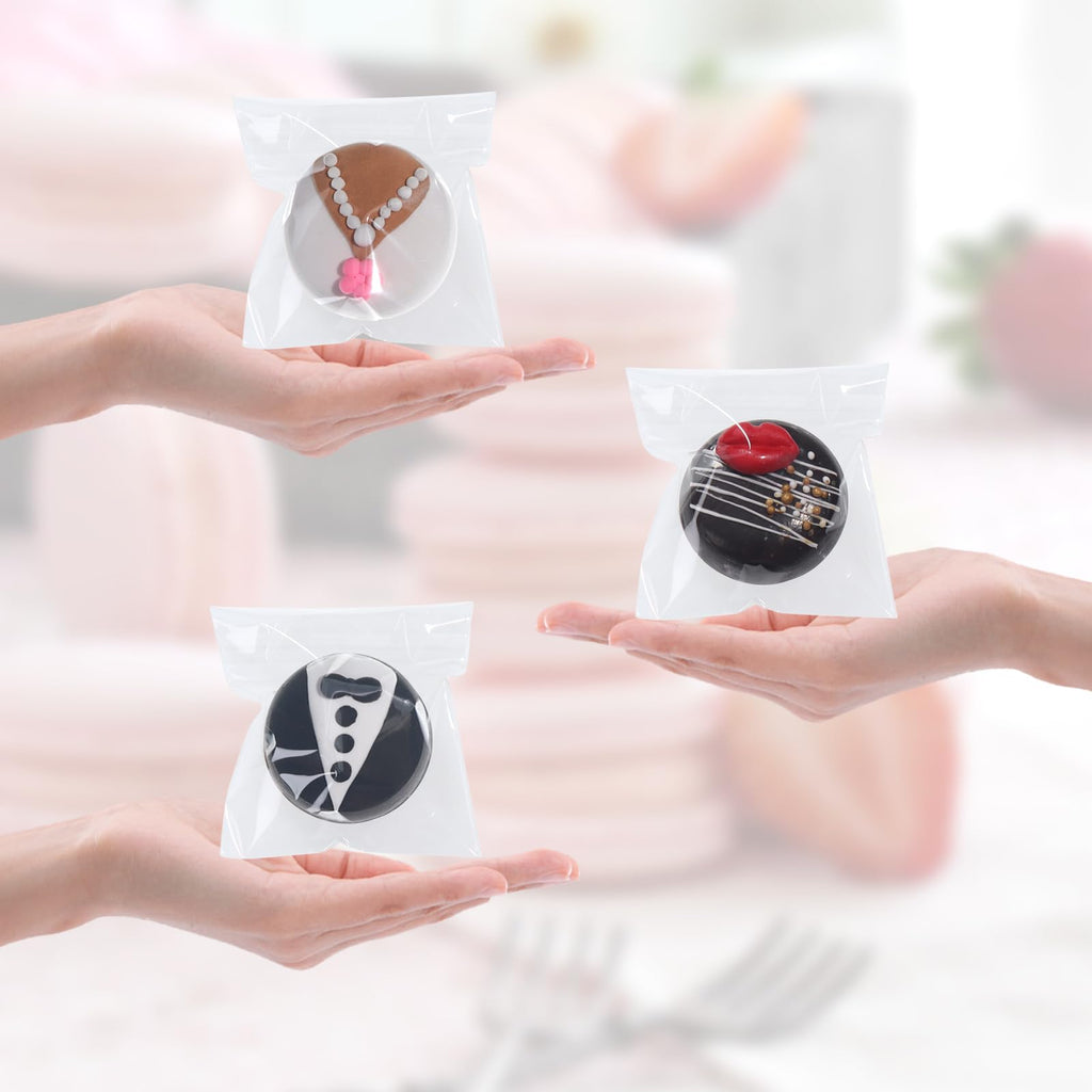 TEMLQPACK100Pcs Self - sealing 3x3 Inch Clear Cellophane Bags - Perfect for Packaging Chocolate - covered Oreos, Macarons, etc. - Party Edition