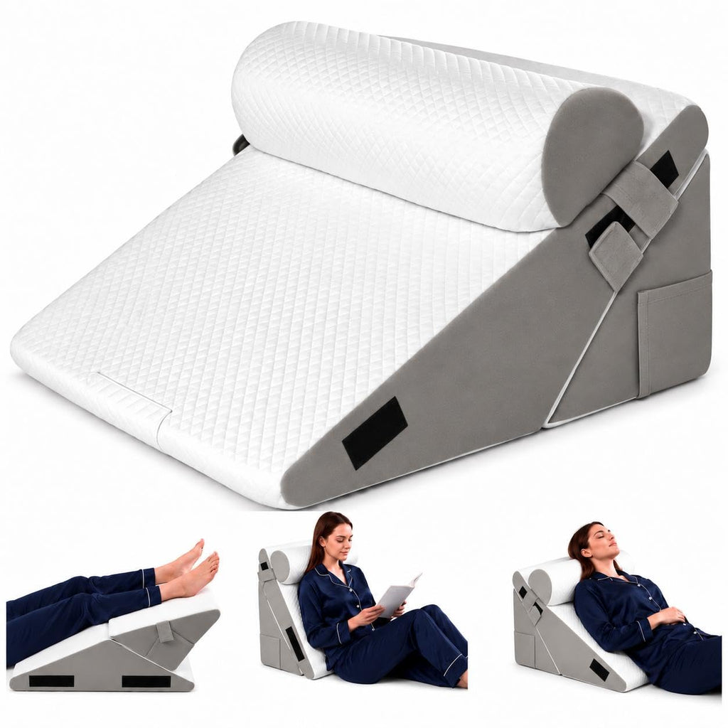 10-in-1 Adjustable Design 3PCS Wedge Pillow for Sleep Apnea, Wedge Pillow for Acid Reflux Relief, Orthopedic Headboard Bed Wedge Pillow for Sleeping, Neck & Back Support for Snoring and Reading