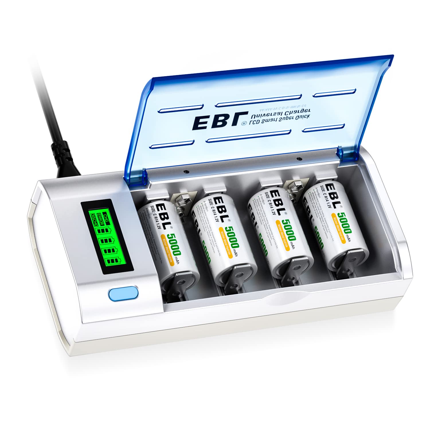 Buy now EBL 906 Smart Charger for AA AAA C D 9V Rechargeable Batteries with 4 Pieces 5000mAh C Rechargeable Batteries Default at indiglob india