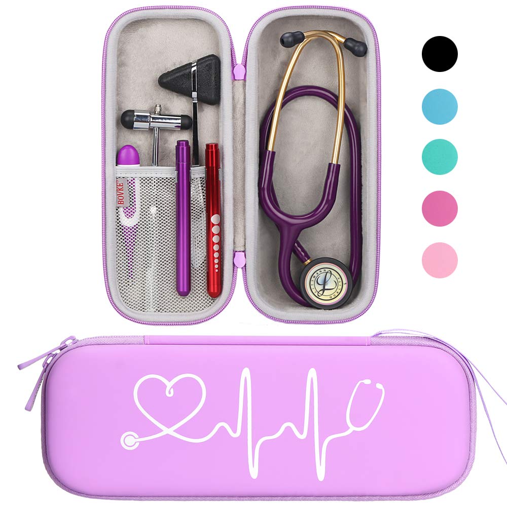 Buy now BOVKE Stethoscope Case for 3M Littmann Classic III, Lightweight II S.E, MDF Acoustica Deluxe Stethoscopes - Extra Room for Medical Bandage Scissors EMT Trauma Shear and LED Penlights, Black Pu Leather_Purple at indiglob india