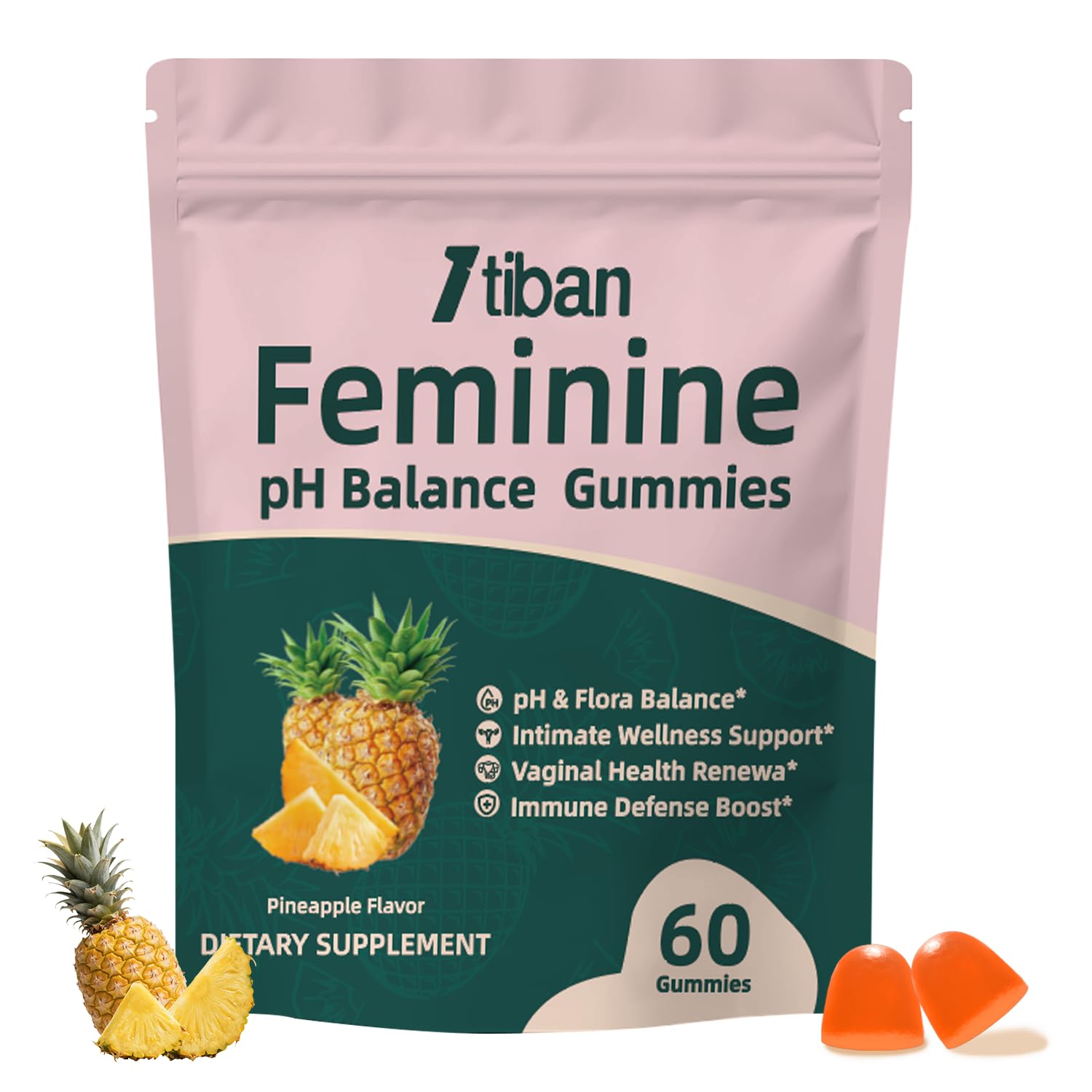 Women Gummies for pH Balance, Premium Feminine Vaginal Health Probiotics Her Gummy, Immune Support, Vegan, Gluten-Free, Pineapple Flavour 60 Gummies 30 Servings